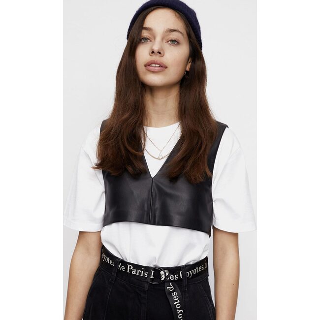 Bee Faux Leather Vest Top, Black - Vests - 2