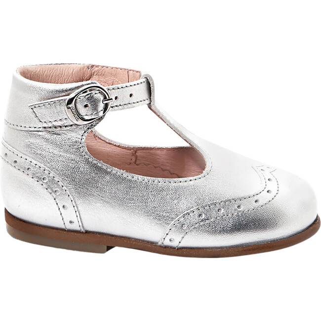 Baby T-Strap Shoes, Silver - Flats - 1