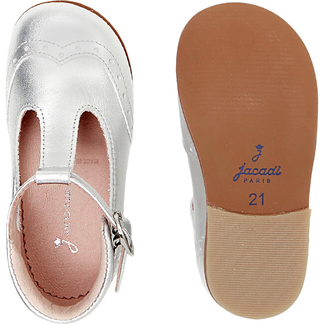 Baby T-Strap Shoes, Silver - Flats - 4