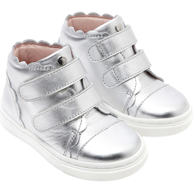Baby High Top Tennis Shoes, Silver - Flats - 2