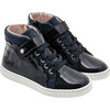 High Top Tennis Shoes, Navy Blue - Flats - 2