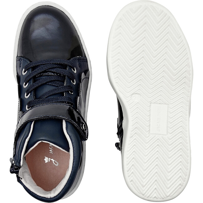 High Top Tennis Shoes, Navy Blue - Flats - 5