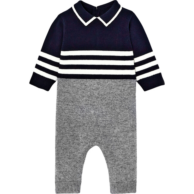 Baby Knit Onesie, Navy Blue & Multi - Onesies - 1