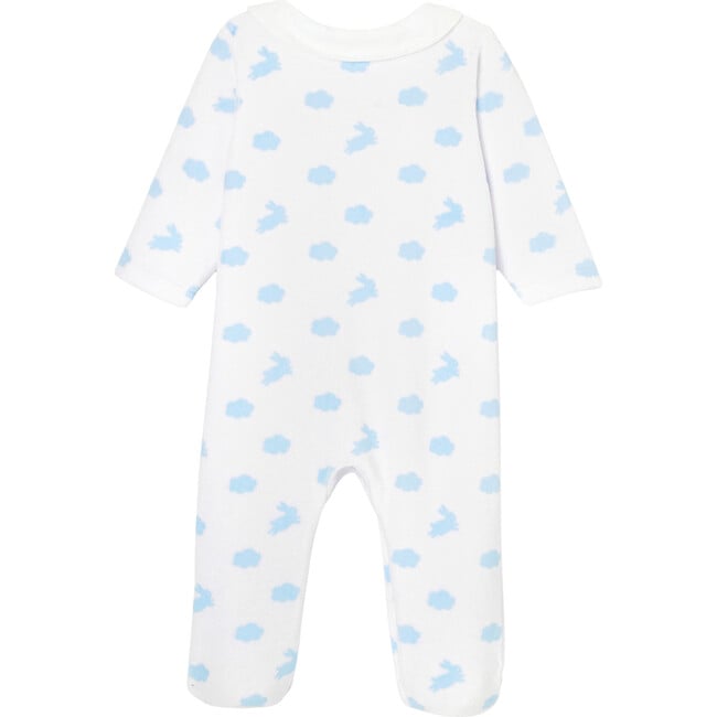 Baby Loop Velvet Footed Pajamas, White & Blue