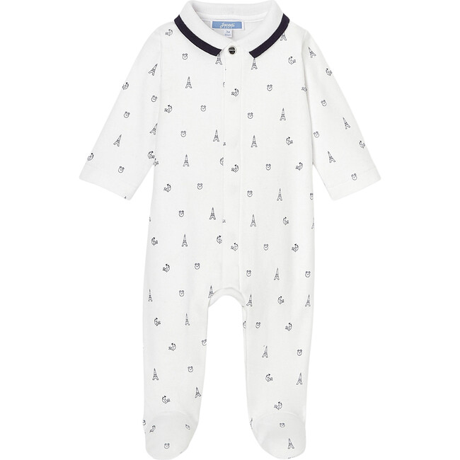 Baby Footed Pajamas, White & Navy Blue