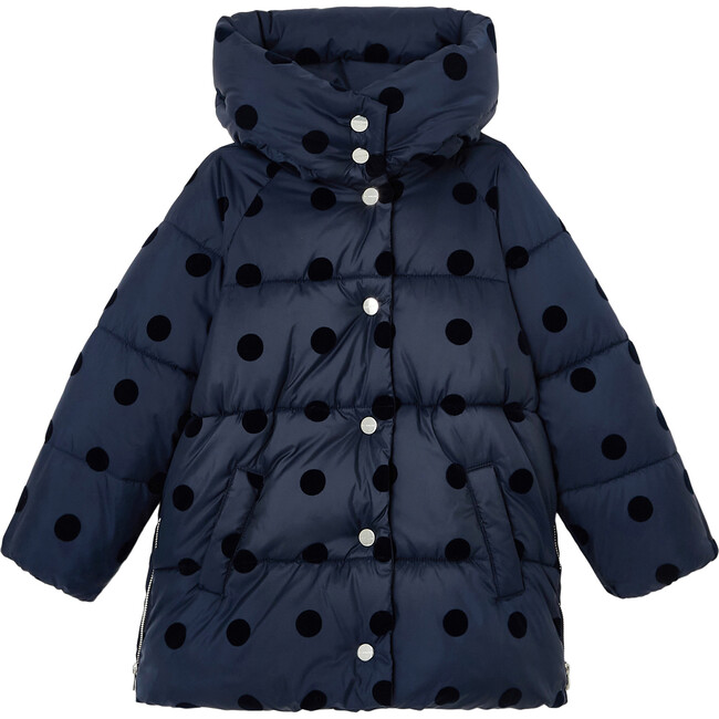Polka Dot Puffer Jacket, Navy Blue - Jackets - 1
