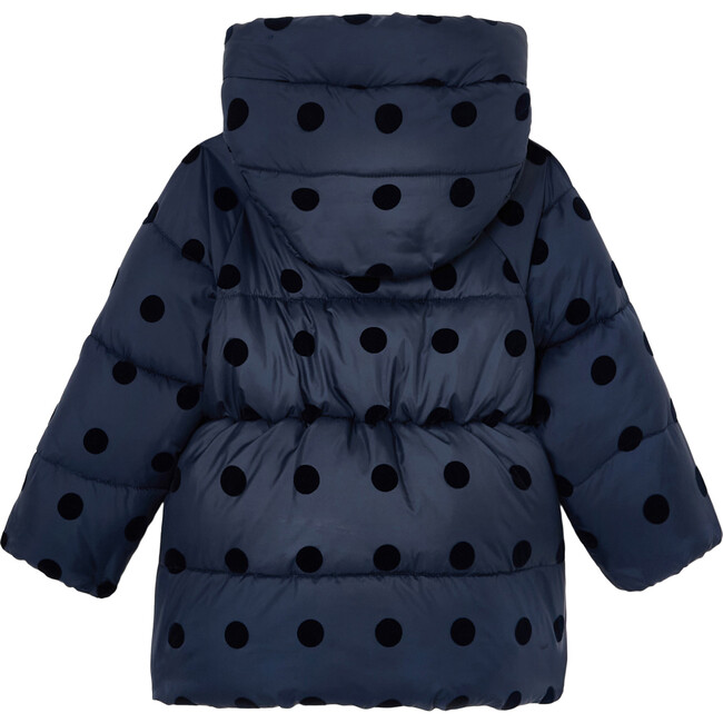 Polka Dot Puffer Jacket, Navy Blue - Jackets - 2