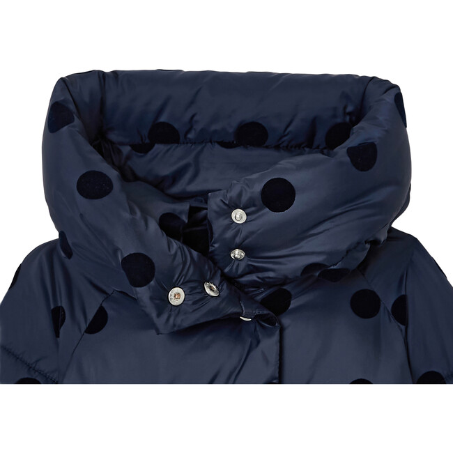 Polka Dot Puffer Jacket, Navy Blue - Jackets - 3