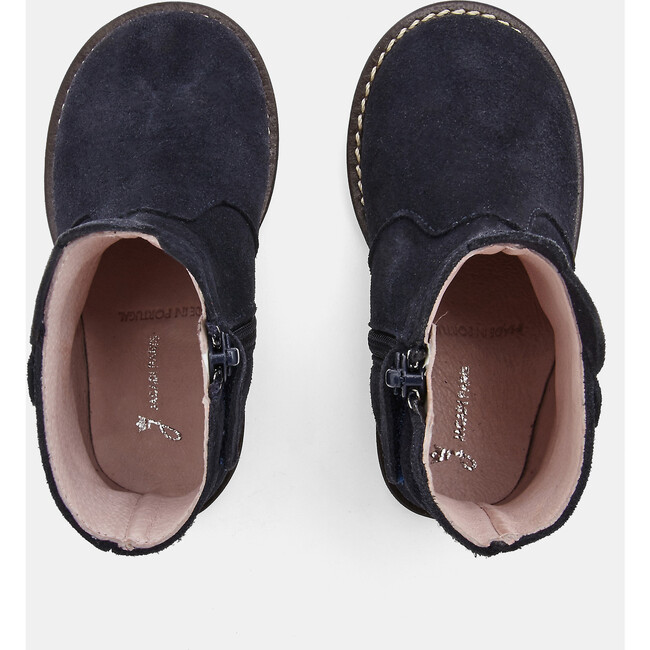 Baby Split Leather Boots, Navy Blue - Boots - 4