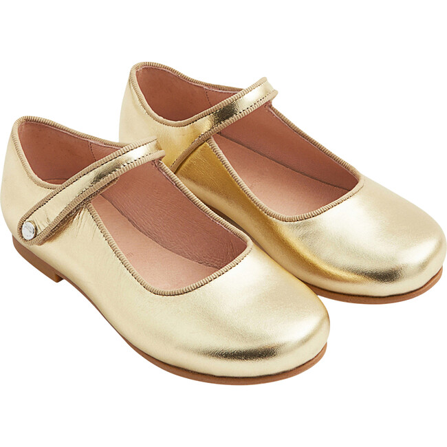Glazed Leather Mary Janes, Gold - Mary Janes - 5