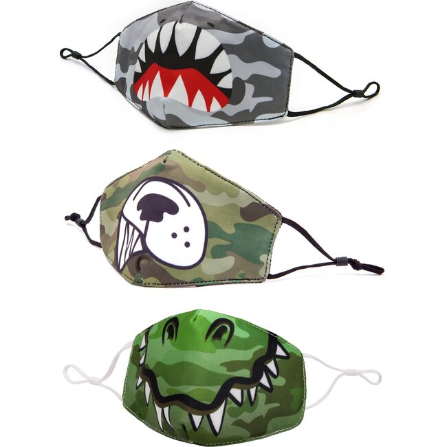 Camo, Shark, Dino, and Pup 3 Pack Face Mask Set - Face Masks - 1