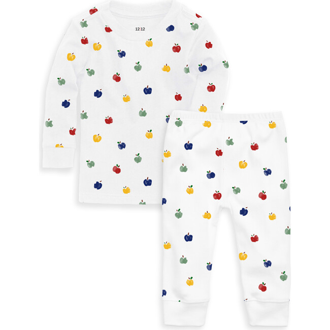 Organic Long Sleeve Pajama Set, Apples - Pajamas - 1
