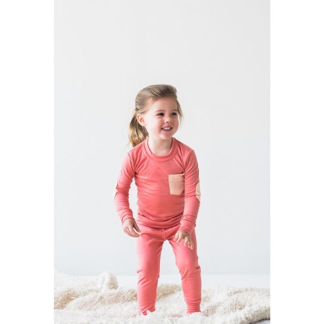 Merino Wool Thermal Long Johns, Rose with Apricot Pocket and Patches - Loungewear - 3