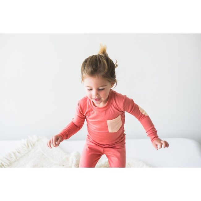 Merino Wool Thermal Long Johns, Rose with Apricot Pocket and Patches - Loungewear - 4