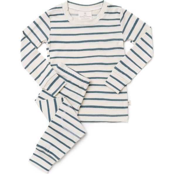 Merino Wool Long Johns, Sea Pine Stripe - Pajamas - 1