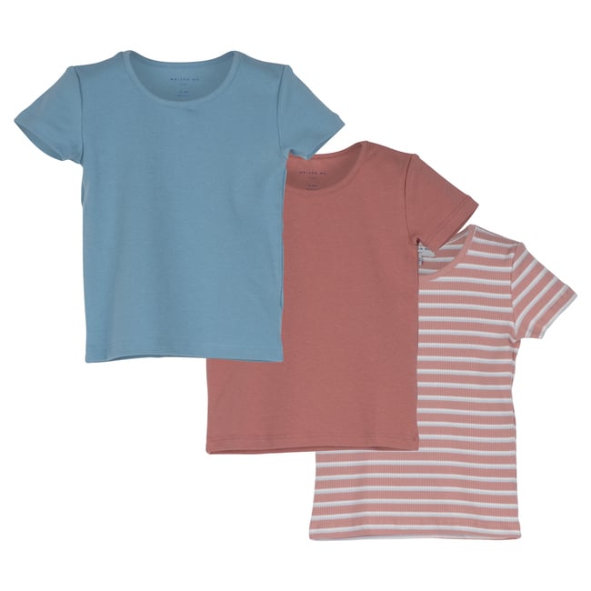 Kai Short Sleeve Tee Trio, Rose & Dusty Blue Multi - Tees - 1