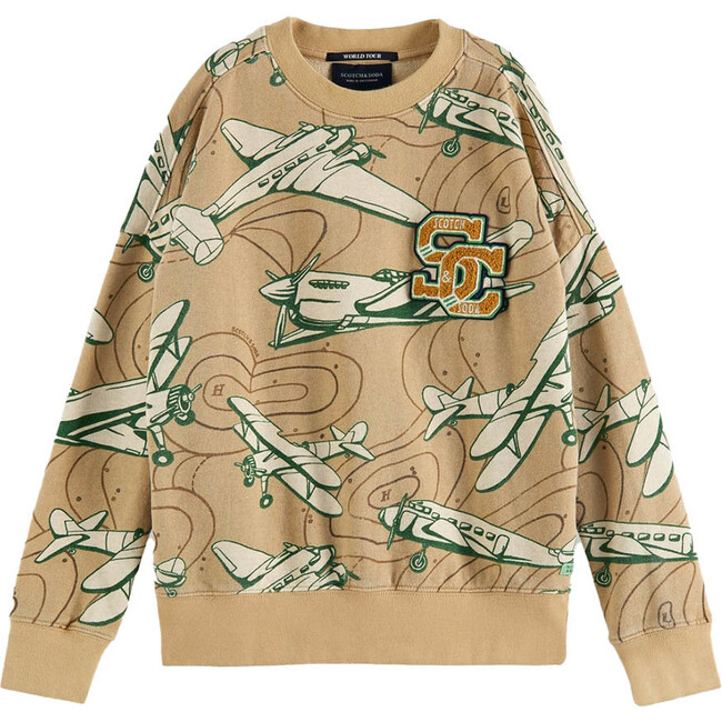 Plane Graphic Sweater, Beige - Sweaters - 1 - zoom