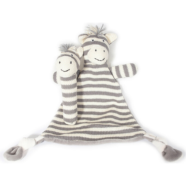 Knit Zebra Lovie & Rattle Gift Set, Grey - Rattles - 1
