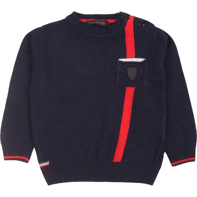 Stripe Logo Sweater, Navy - Sweaters - 1