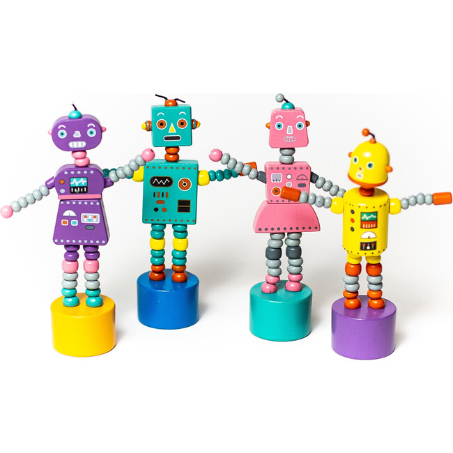 Retro Robots Push Puppets, Set of 4