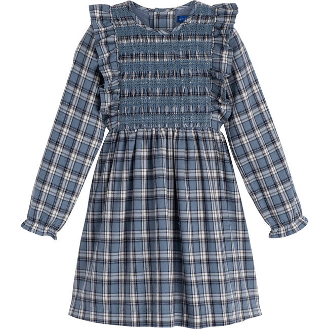 Alexandra Smocked Dress, Blue Check - Dresses - 1