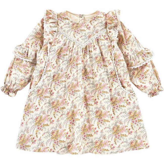 Lara Cream Flowers, Off White - Dresses - 3