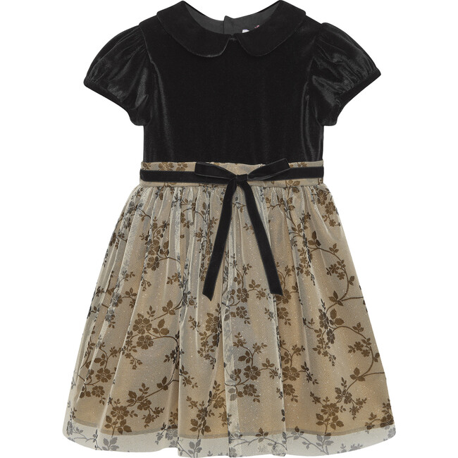 Ivy Floral Velvet Dress, Black - Dresses - 1