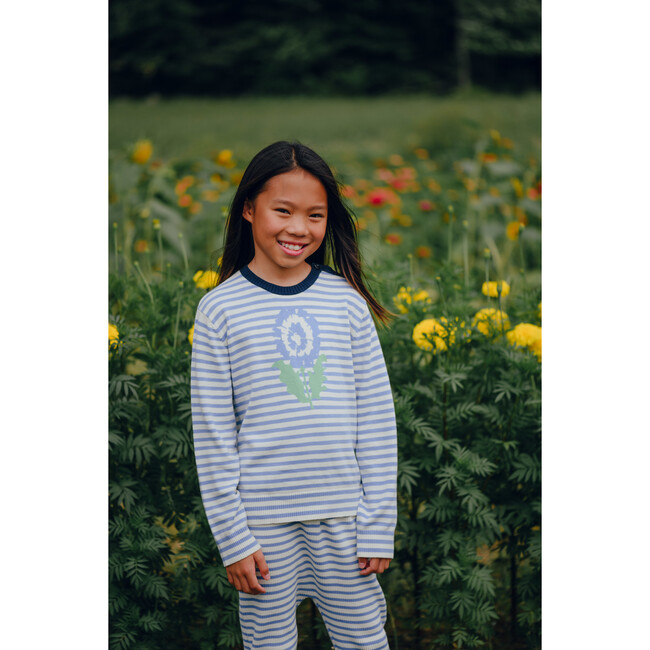 Peony Intarsia Cotton Sweater, Stripe - Sweaters - 3