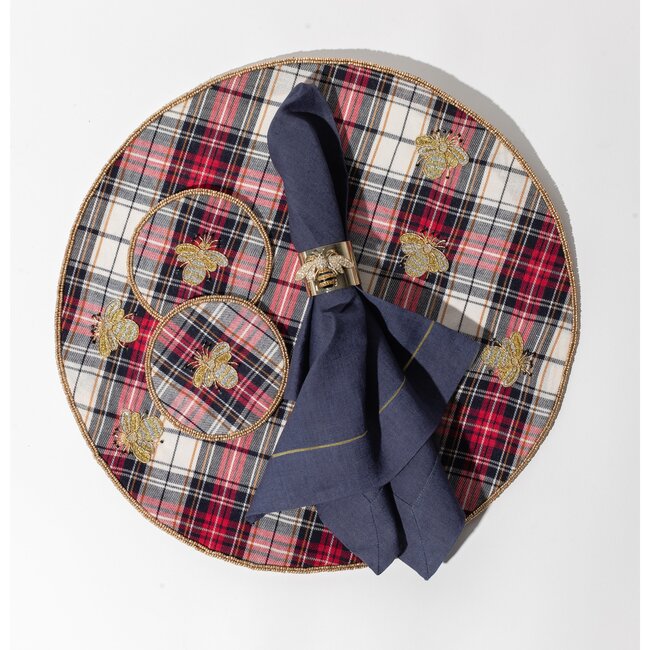 Embroidered Bee Plaid Coasters - Tableware - 2
