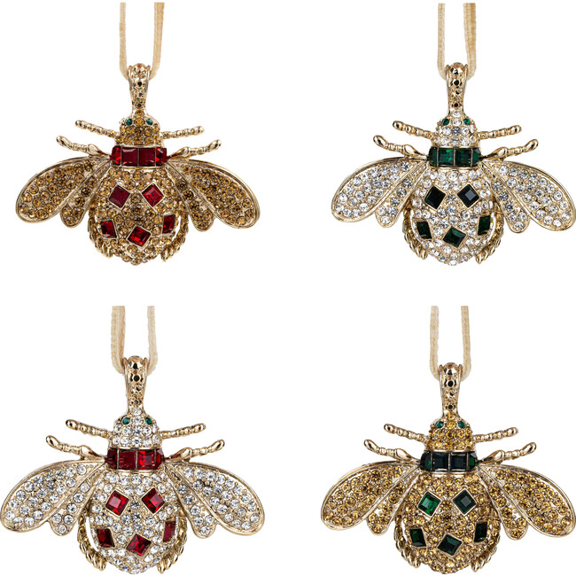 Classic Bee Hanging Ornament Boxed Set, Red & Green