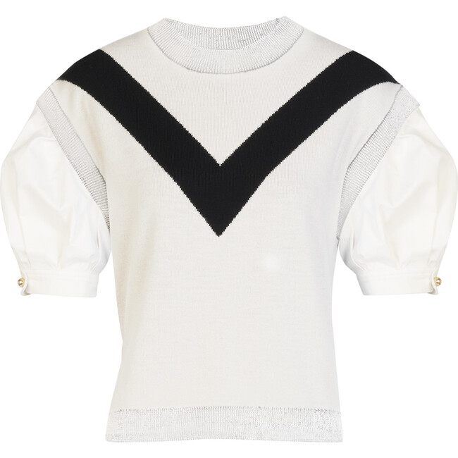 Women's Cady Stretch Knit Top, Ecru/Black - Sweaters - 1