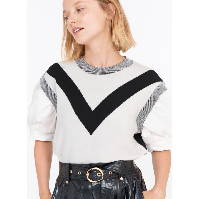 Women's Cady Stretch Knit Top, Ecru/Black - Sweaters - 5