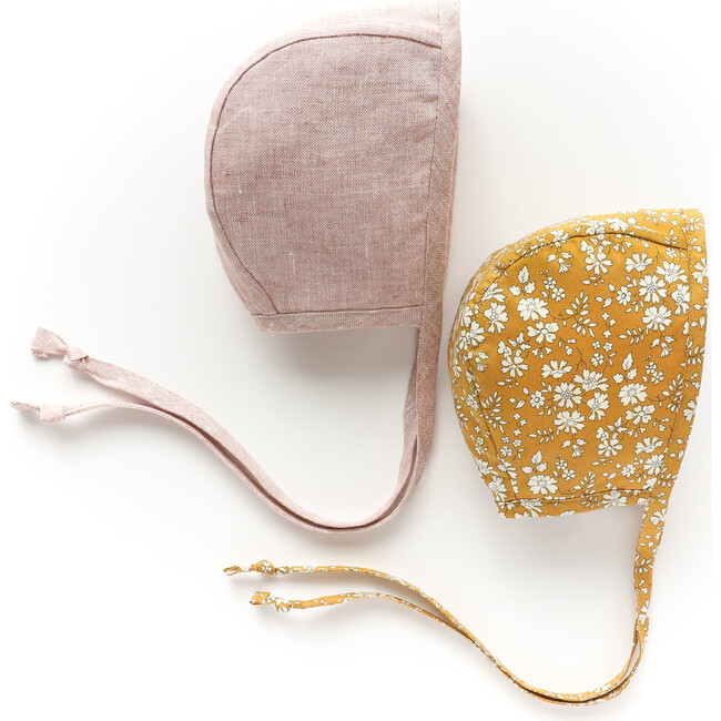 *Exclusive* Buttercup Bonnet + Blush Linen Bonnet Set - Hats - 1