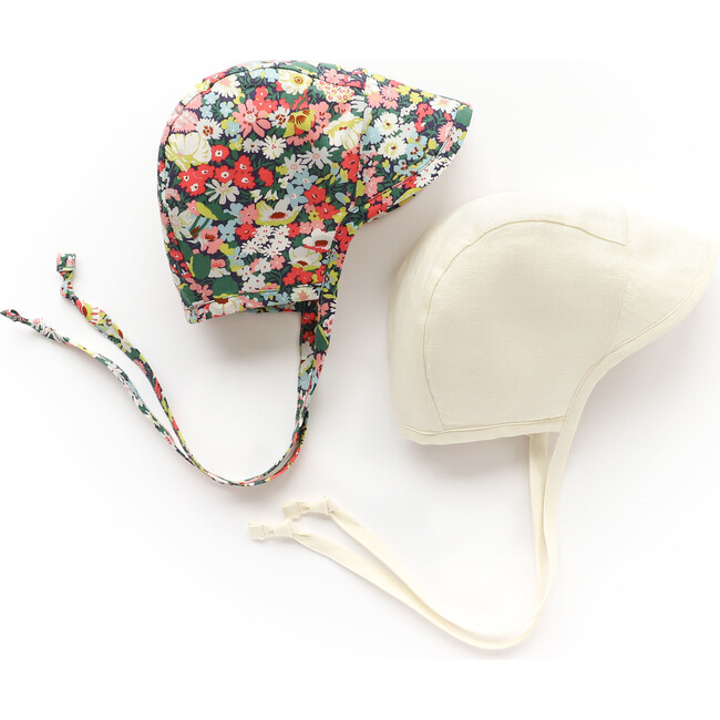 *Exclusive* Brimmed Wild Poppy + Ivory Linen Bonnet Set - Hats - 1