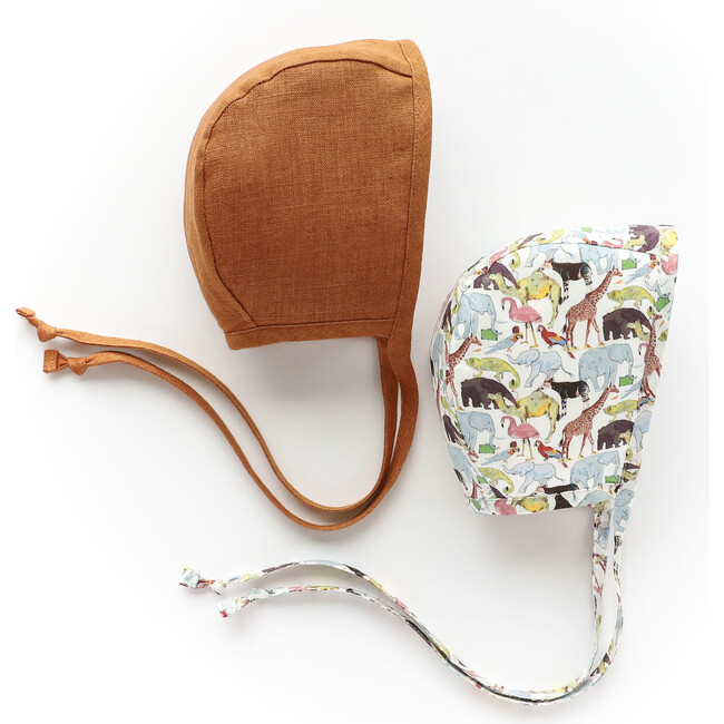 *Exclusive* Animalia Bonnet + Rust Linen Bonnet Set - Hats - 1