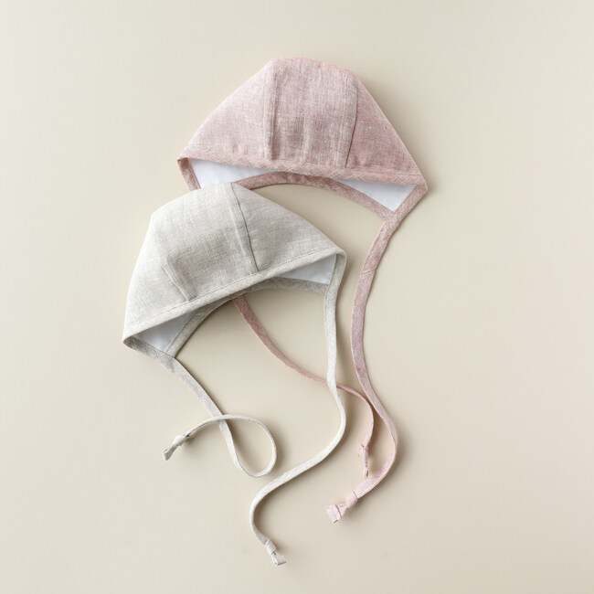 *Exclusive* Blush Linen + Sand Linen Bonnet Set - Hats - 5