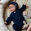 Ribbed Baby Kimono Jumpsuit, Navy - Rompers - 2