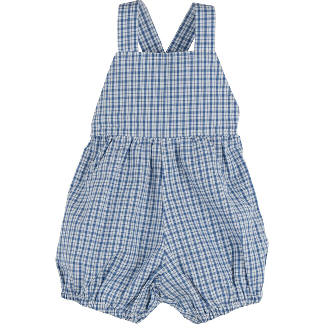 Miki Overall Romper, Blue Check