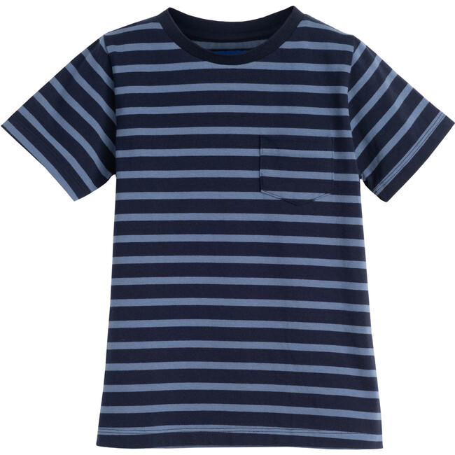 Avery Striped Pocket Tee, Navy & Storm Blue Stripe - Shirts - 1