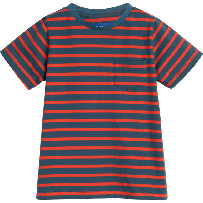 Avery Striped Pocket Tee, Marine & Red Stripe - Shirts - 1