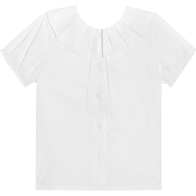 Lily Short Sleeve Ruffle Collar Blouse, White - Maison Me Basics ...