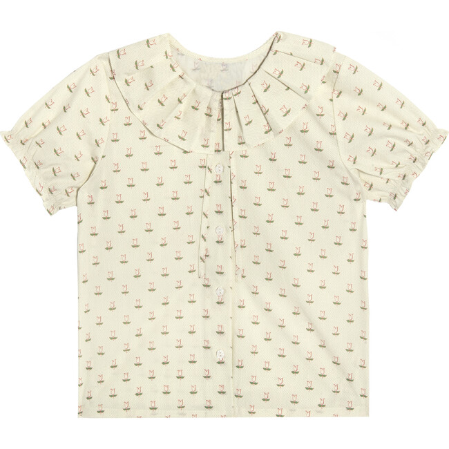 Lily Short Sleeve Ruffle Collar Blouse, Mini Pink Tulip - Blouses - 1