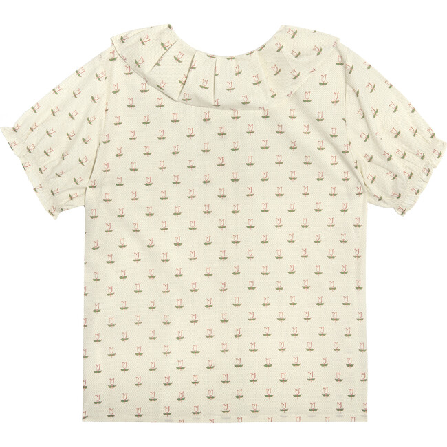 Lily Short Sleeve Ruffle Collar Blouse, Mini Pink Tulip - Blouses - 2