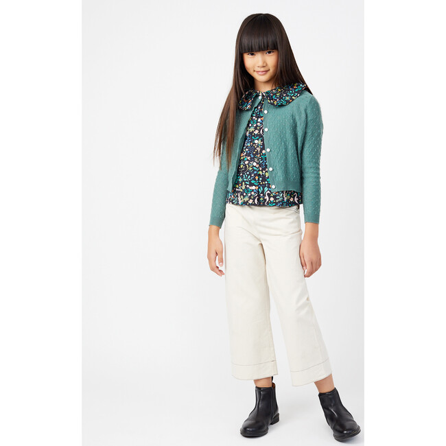 Lily Short Sleeve Ruffle Collar Blouse, Midnight Flowers & Rabbits - Blouses - 3