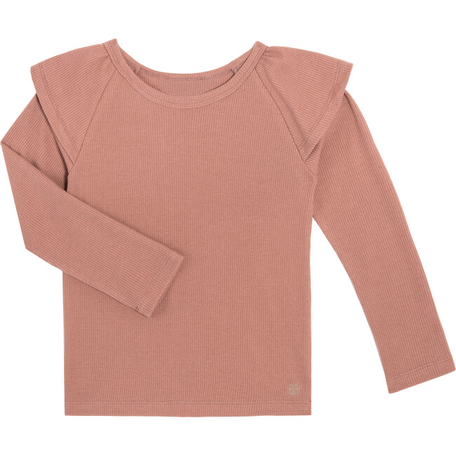 Romy Ruffle Shoulder Waffle Top, Dusty Rose - Shirts - 1