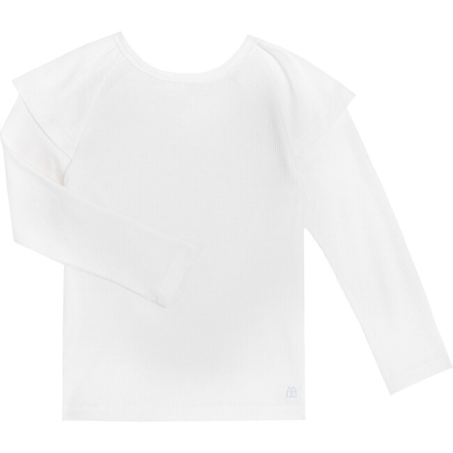 Romy Ruffle Shoulder Waffle Top, White - Shirts - 1