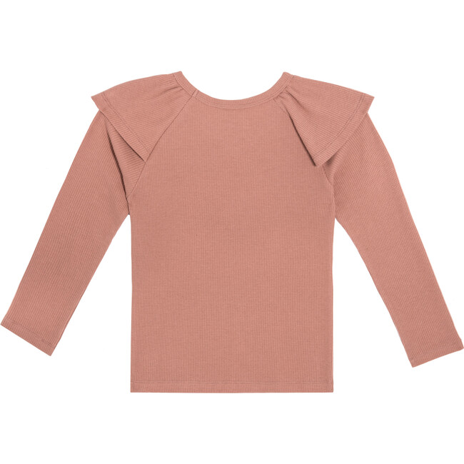 Romy Ruffle Shoulder Waffle Top, Dusty Rose - Shirts - 2