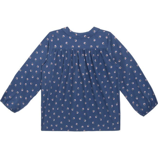 Sienna Long Sleeve Pleated Collar Blouse, Mini White Flowers - Blouses - 2