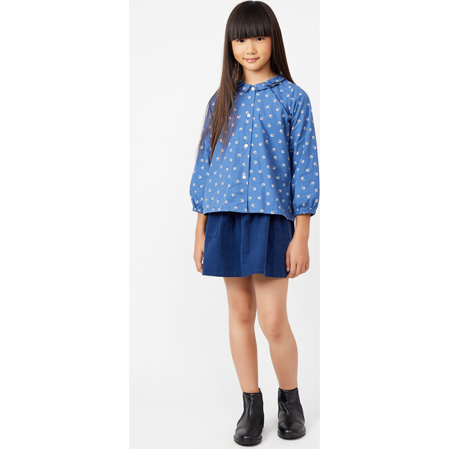 Sienna Long Sleeve Pleated Collar Blouse, Mini White Flowers - Blouses - 3