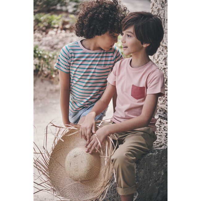 Avery Striped Pocket Tee, Pink & Teal Stripe - Shirts - 4